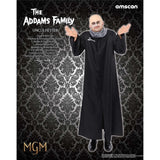 Men's Medium Addams Family Uncle Fester costume featuring a long jacket and bald cap for Halloween and themed events.