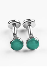 Unisex cufflinks in vibrant Dynasty Green, featuring plated copper and gemstone accents for elegant formal wear.