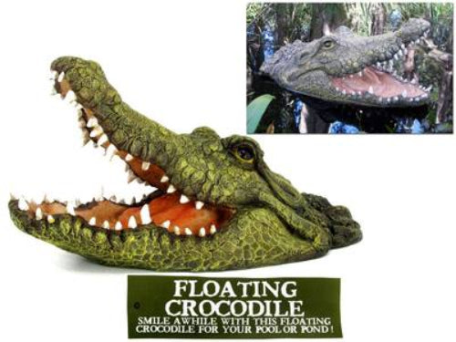 Lifelike 46cm floating crocodile head decoration for ponds and water features, made from durable polyresin and rubber.