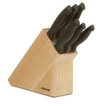 Wiltshire Eternal 7-piece knife block set featuring laser-edge stainless steel blades and ergonomic handles in a stylish rubberwood storage block.