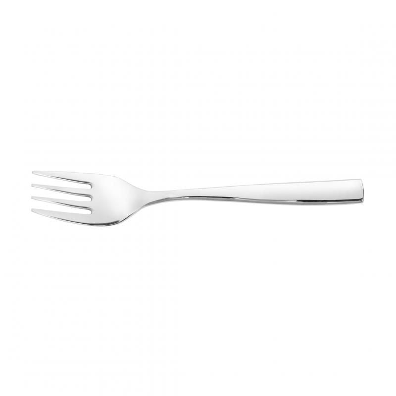 Elegant stainless steel fruit fork with high-polish finish, ideal for serving fruits and desserts at any occasion.