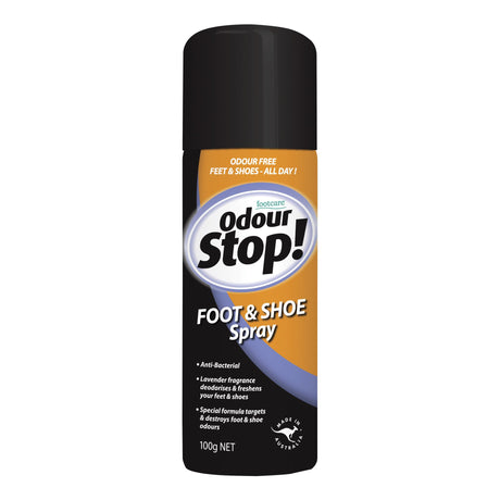 Maseur Odour Stop Foot and Shoe Spray 100g, anti-bacterial, lavender scent, keeps feet and shoes odour-free all day.