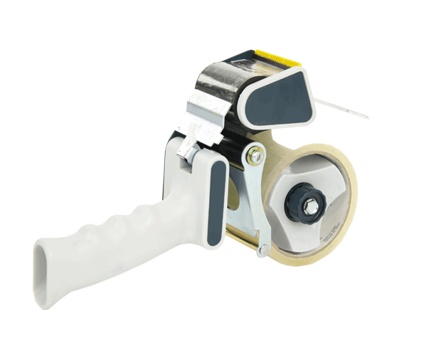 Pistol grip tape dispenser for efficient, low noise packaging and crafting with ergonomic design and durable build.