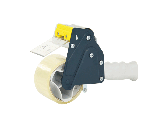 Ergonomic pistol grip tape dispenser for easy, low-noise packaging tasks; compatible with 48mm tape rolls.