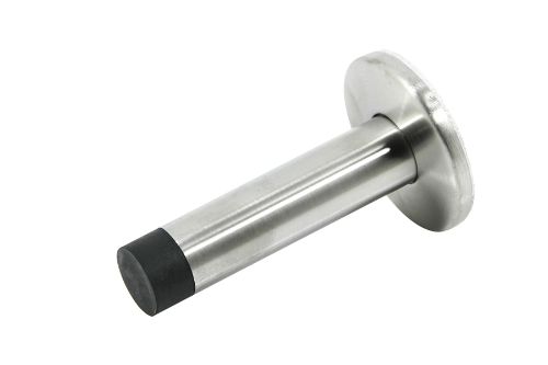 Brushed stainless steel door stop, 75mm, wall-mounted, durable, sleek design, protects walls from door slams.