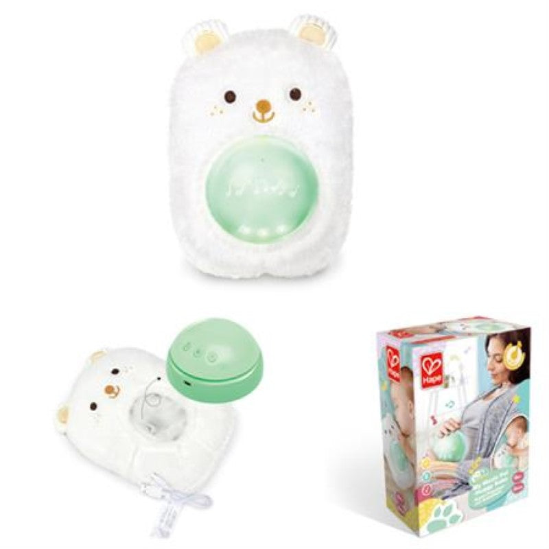 Soft plush Huggy Bobo featuring detachable speaker, lullabies, nature sounds, and adjustable night lights for soothing comfort.