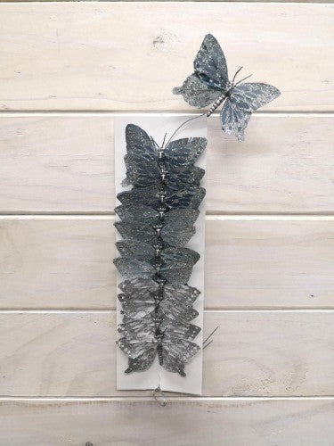 Artificial Craft Butterfly with Silver Glitter x 12