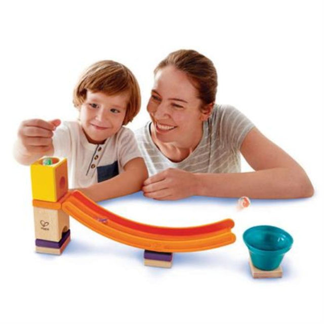 Interactive Hape Mega Skatepark with colorful marbles, spirals, jumps, and chimes for imaginative play and fine motor skill development.