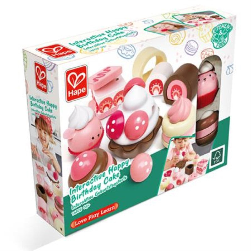 Colorful Hape Dessert Strawberry Playset with adorable strawberry-themed desserts, perfect for imaginative tea party play.