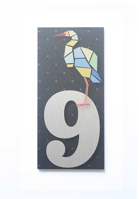 Sleek brushed silver house number '9' (70mm x 148mm) with strong adhesive for easy installation and modern curb appeal.