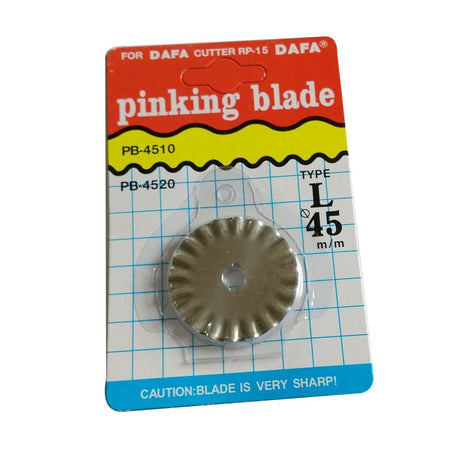 Pinking blade for RC-11 rotary cutter, creates zigzag edges, prevents fraying, ideal for sewing and crafting projects.