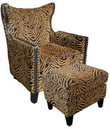 Instinct Occasional Chair & Ottoman in Zebra Print featuring luxurious velvet upholstery and solid timber frame for durable elegance.