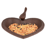 Cast iron heart-shaped bird feeders and baths, 17cm, perfect for attracting and nourishing garden birds year-round.