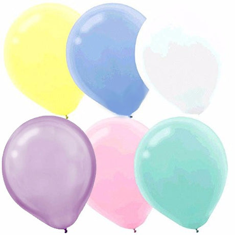 Pastel assorted latex balloons in vibrant colors, perfect for festive occasions and easy to inflate, pack of 15.