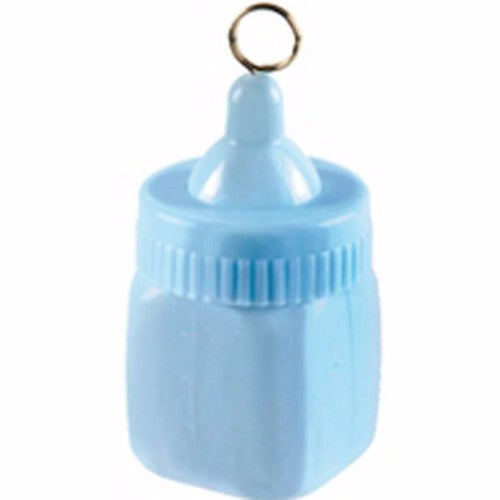 Adorable blue baby bottle balloon weight, 7.5cm high, perfect for baby showers and gender reveal parties.