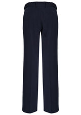 Navy adjustable waist pants for ladies, size 16, featuring elastic waistband and deep pockets, ideal for professional wear.