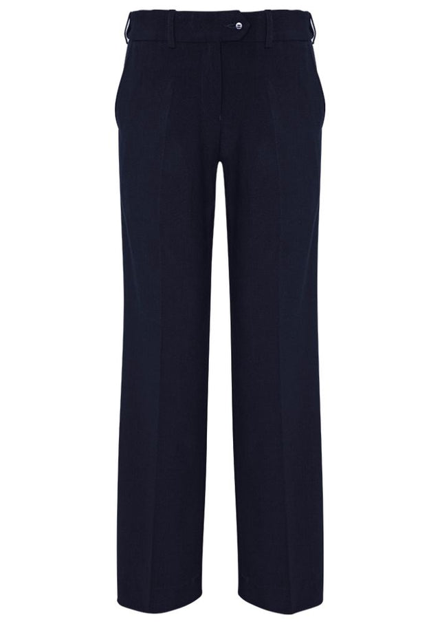 Navy adjustable waist pants for women, size 18, featuring hidden elastic, deep pockets, and a polished finish for comfort and style.