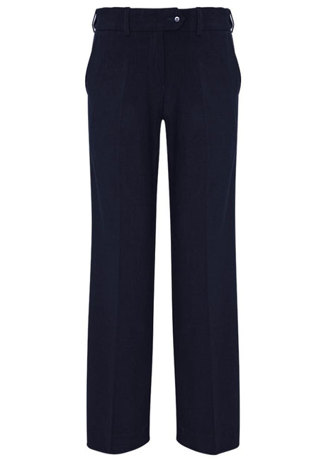 Navy adjustable waist pants for women, size 14, featuring deep pockets and a flexible fit, ideal for professionals.
