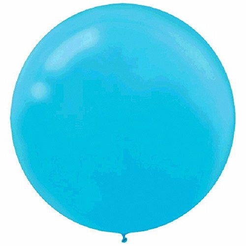 Pack of 4 Caribbean Blue Round Balloons, 60cm latex, perfect for festive celebrations and creating vibrant decorations.