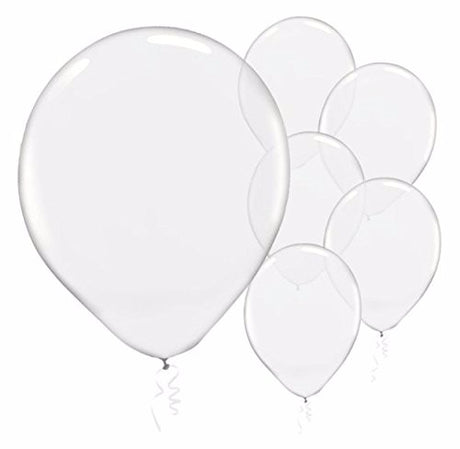 Vibrant 12cm clear latex balloons in a 50-pack, perfect for decorating various celebrations with style and charm.