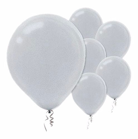 Pack of 50 metallic silver latex balloons, 12cm, perfect for elegant celebrations, weddings, and festive events.