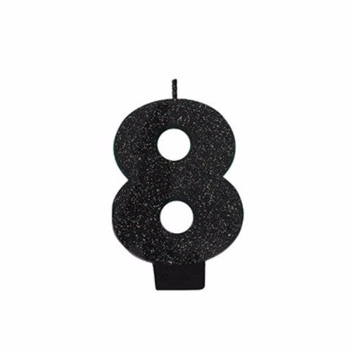 Black sparkle glittered candle, 8cm, perfect for elegance and ambiance in any setting or special occasion.