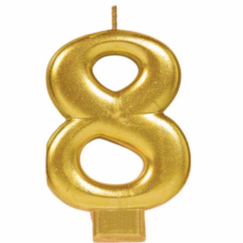 Candle Number Eight Gold Metallic