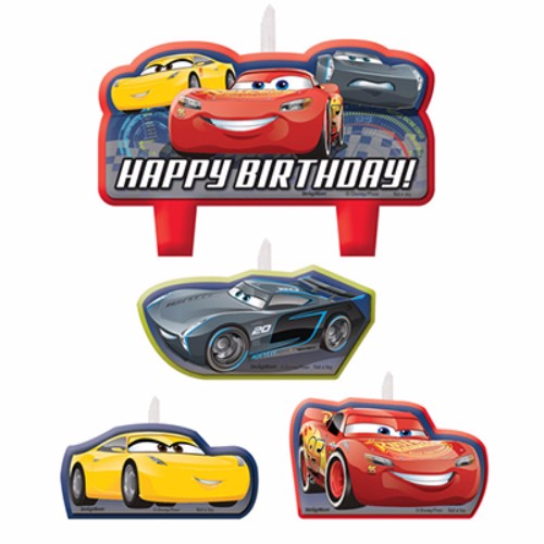 Colorful Cars 3 birthday candle set featuring Lightning McQueen and Mater, perfect for celebrating kids' birthdays.