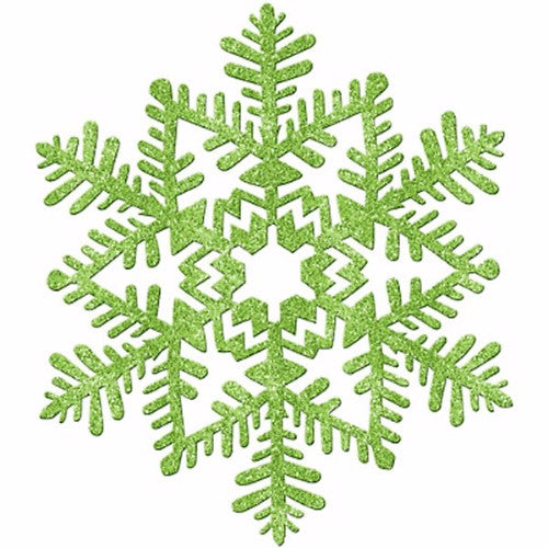 Green glitter snowflake decoration (17cm) enhancing festive decor with vibrant sparkle for holiday celebrations.