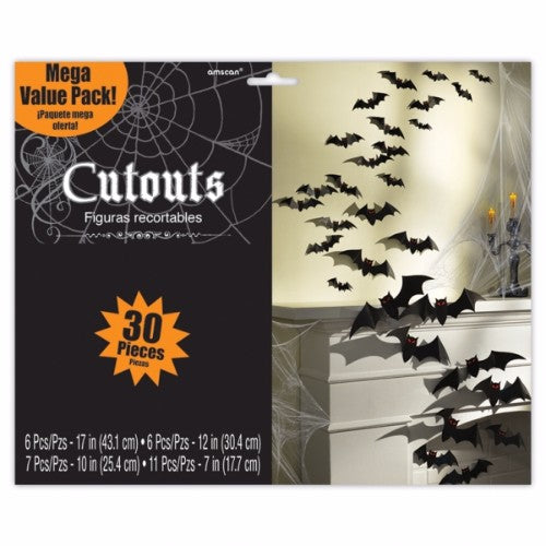 Cemetery bats cutouts in various sizes perfect for Halloween decor, creating a spooky 3D effect for festivities.