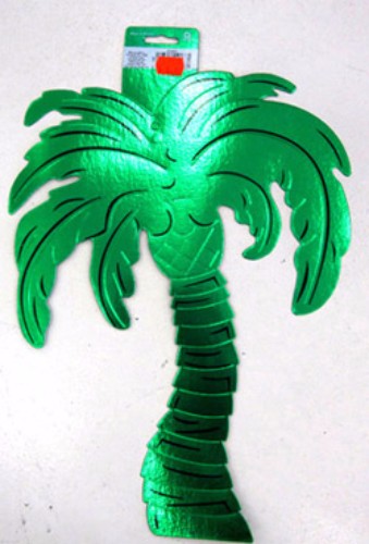 Cutout palm tree in green embossed foil (38cm), perfect for tropical decor, parties, and craft projects.