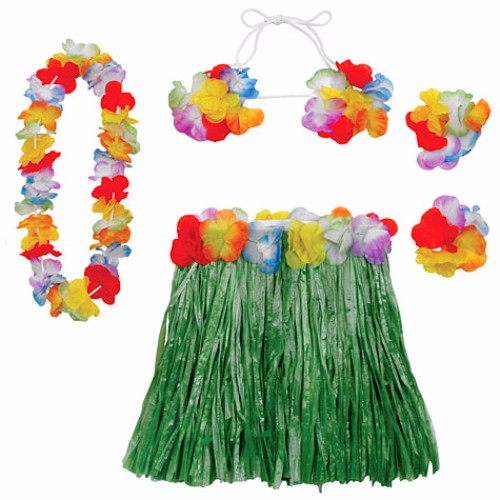 Hula Skirt Kit Adult Size - Includes Lei, Hibiscus Top & - Pack of 5