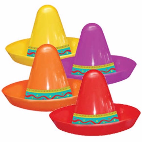 Colorful 5cm mini sombreros with bands, perfect for festive decor and party favors, pack of 8 in assorted colors.