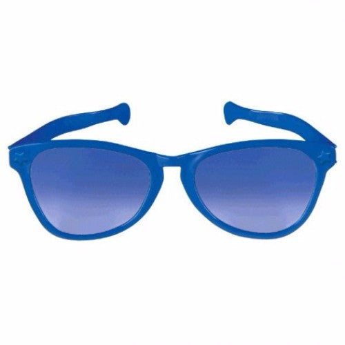 Oversized blue plastic sunglasses measuring 25cm, perfect for summer fun and stylish UV protection.