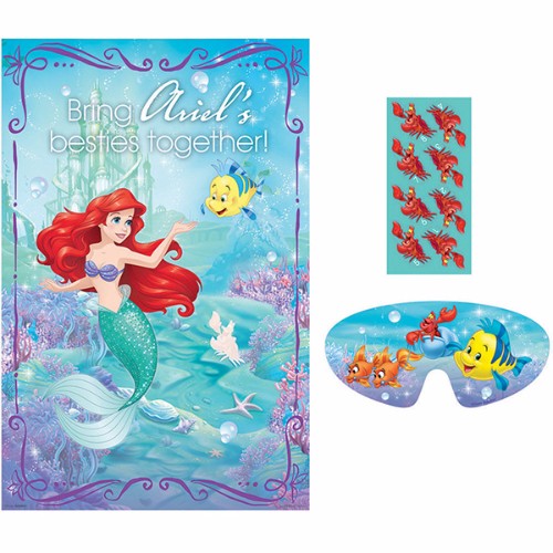 Ariel Dream Big Party Game features an undersea adventure with vibrant poster, stickers, and blindfold for fun gatherings.