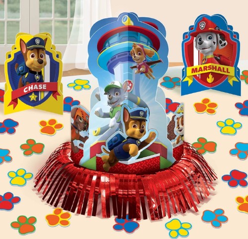 Paw Patrol Table Decorating Kit featuring vibrant centerpieces and confetti for a fun-filled party adventure.