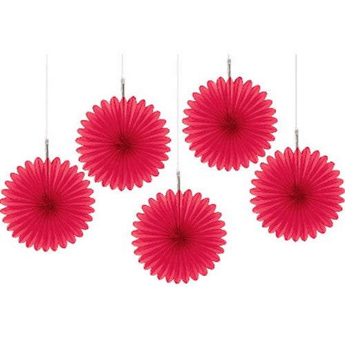 Mini Hanging Fan Decorations Red - Pack of 5