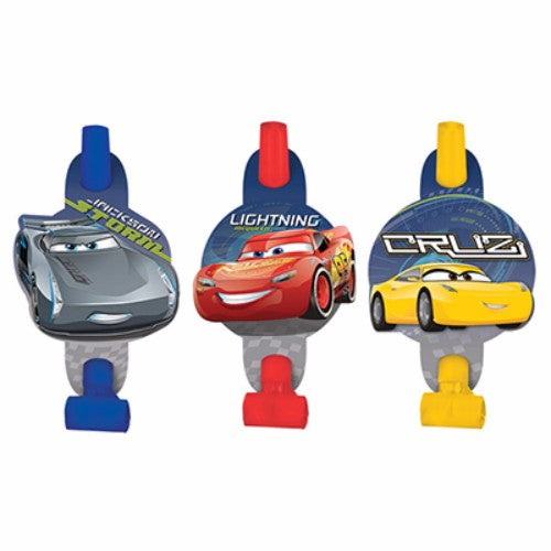 Colorful Cars 3 blowouts with medallions, perfect for birthday parties and celebrations, packed for fun and excitement.