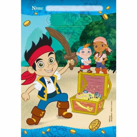 Vibrant Jake & The Neverland Pirates loot bags for party favors, featuring Jake and friends, perfect for treasure-filled adventures.