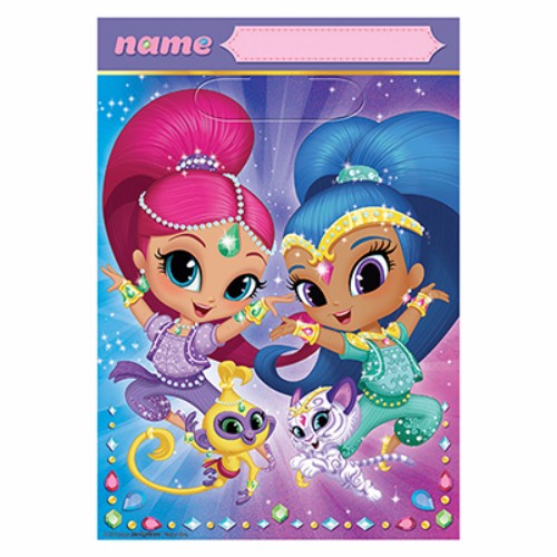 Colorful Shimmer & Shine loot bags featuring beloved characters, perfect for party favors and birthday celebrations.