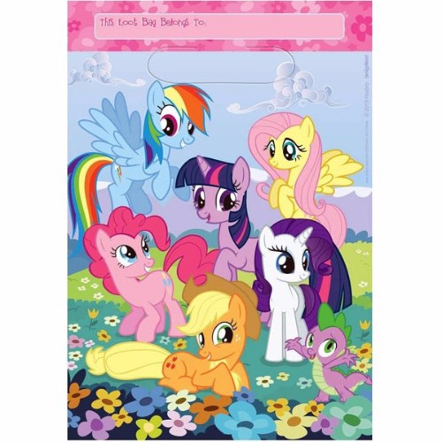 My Little Pony loot bags in vibrant colors, pack of 8, perfect for kids' parties and themed celebrations.