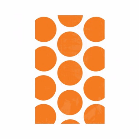 Vibrant orange peel favor bags with white polka dots, eco-friendly, perfect for parties, 18cm x 11cm, pack of 10.