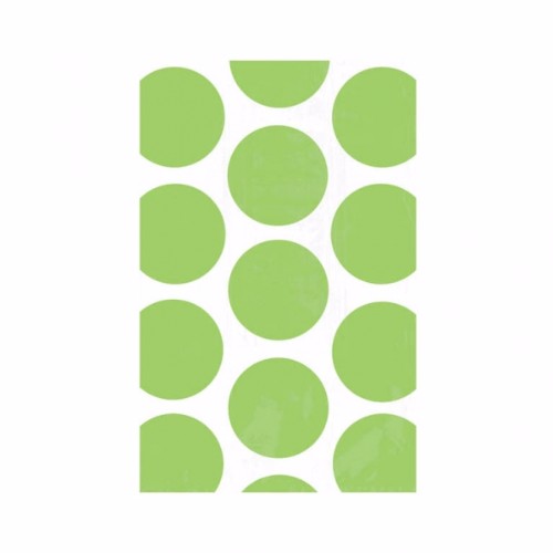 Kiwi green party bags with white polka dots, perfect for gifts and treats at celebrations; pack of 10, 18cm x 11cm.