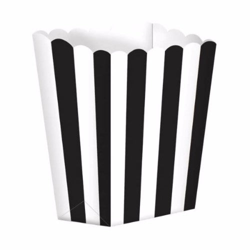 Chic black and white striped favor boxes for parties, ideal for sweets and gifts, pack of 5, 6cm x 13cm x 4cm.
