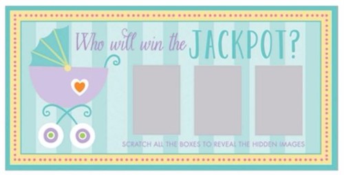 Fun baby shower scratch-off cards in a pack of 12, featuring charming designs for an exciting "scratch to win" game.
