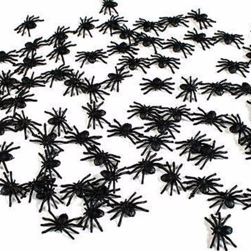 Pack of 50 mini spiders for Halloween decor, themed parties, or crafts; each spider measures 1.3cm x 1.3cm.