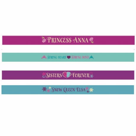 Colorful rubber Frozen-themed bracelets in 4 designs, perfect for kids' parties and events. Durable and fun accessories.