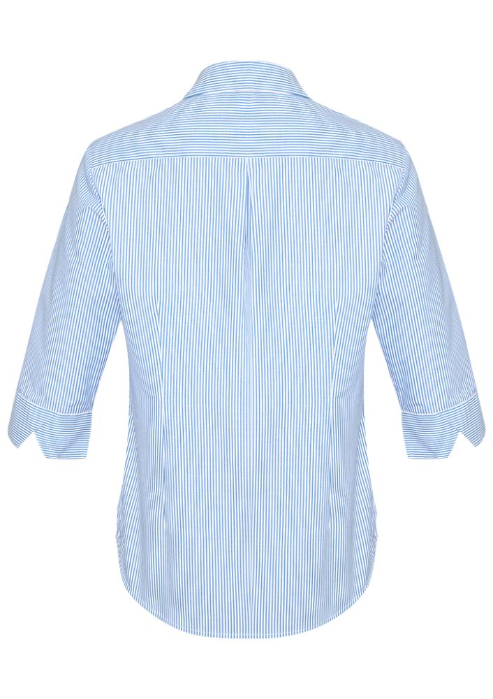Blue Advatex Ladies Lindsey 3/4 Sleeve Shirt featuring a stylish open neck, side splits, and a functional front pocket.