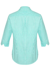 Advatex Ladies Lindsey 3/4 Sleeve Shirt in Dynasty Green, featuring semi-fitted design, yarn-dyed stripes, and front pocket.