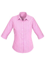 Advatex Ladies Lindsey 3/4 Sleeve Shirt in Melon, featuring breathable fabric, semi-fitted design, and stylish stripes.